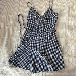 Aerie Blue and White Checked Wrap Dress